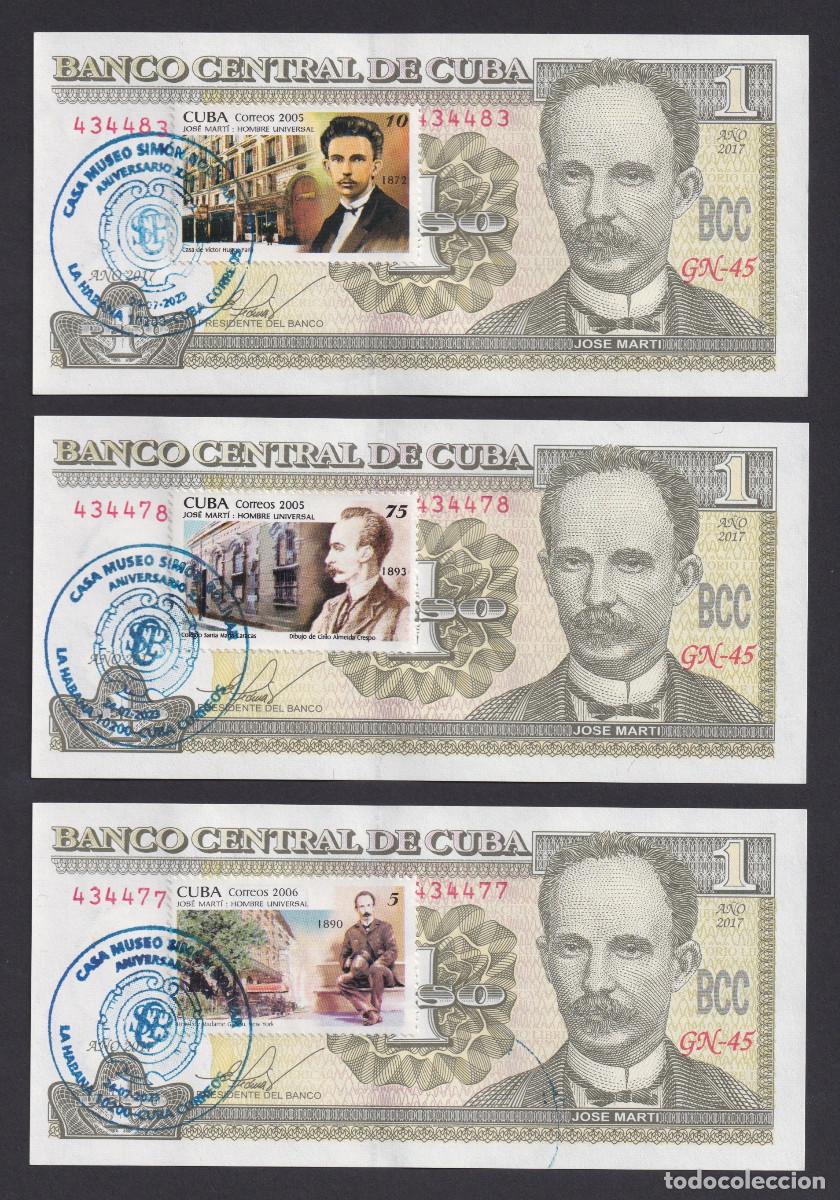 Billetes extranjeros: CUBA 1 PESO 2017 UNC/SC Pick. 121d SET 3 BILLETES CONMEMORATIVOS CANCELADOS CON SELLOS