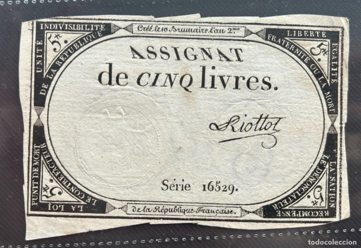 Billetes extranjeros: 5 LIVRES 31.10.1793 FRANCIA. P#A76. FIRMA RIOTTOT