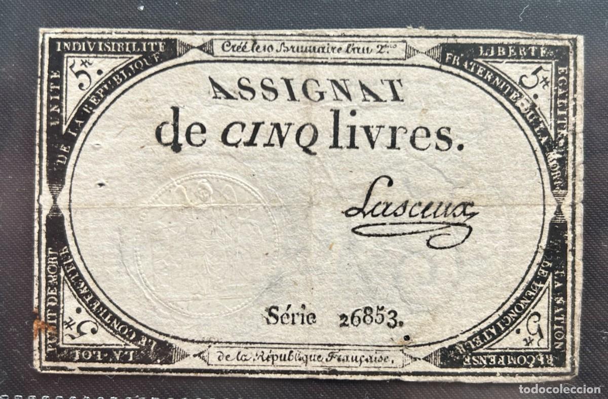 Billetes extranjeros: 5 LIVRES 31.10.1793 FRANCIA. P#A76. FIRMA LASCEUX
