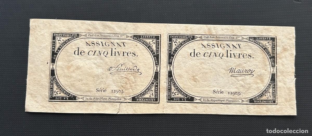 Banconote internazionali: 5 LIVRES 31.10.1793 FRANCIA. P#A76. FIRMA FEUILLADE + MAUROY
