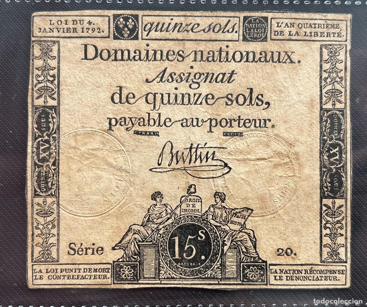 Billetes extranjeros: 15 SOLS 04.01.1792 FRANCIA. P#A54. FIRMA BUTTIN