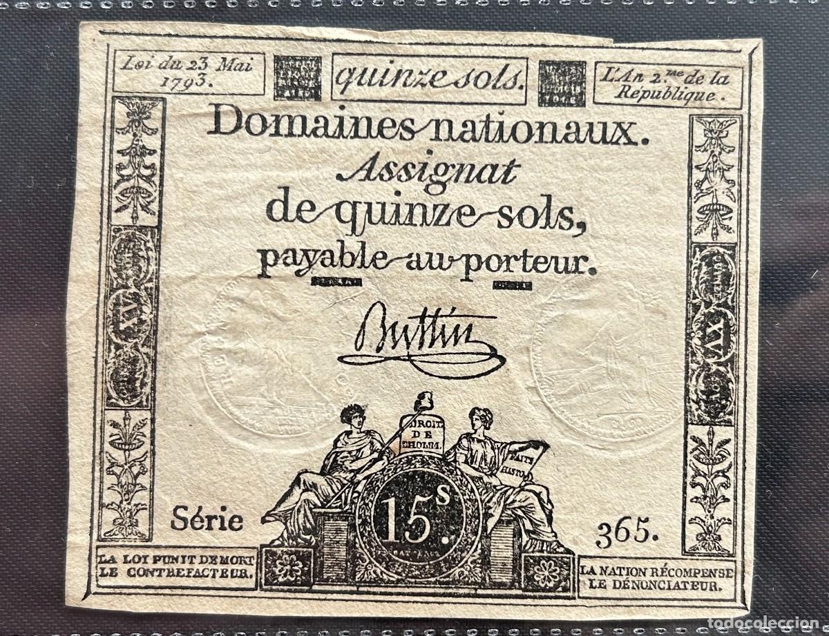 Billetes extranjeros: 15 SOLS 23.05.1793 FRANCIA. P#A69B. FIRMA BUTTIN