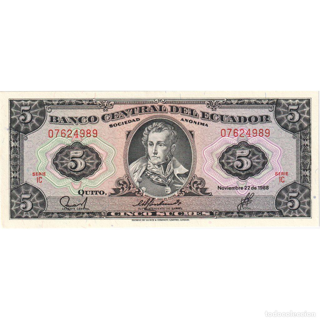 Billetes extranjeros: [#1234662] Billete, 5 Sucres, Ecuador, 1988-11-22, KM:120A, UNC