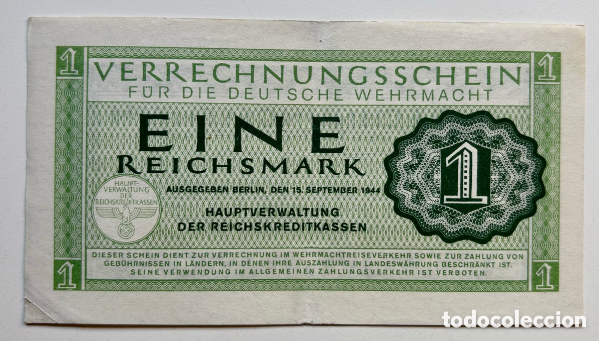 Billetes extranjeros: Billete ALEMANIA NAZI 1 Marco 1944 ReichsMark