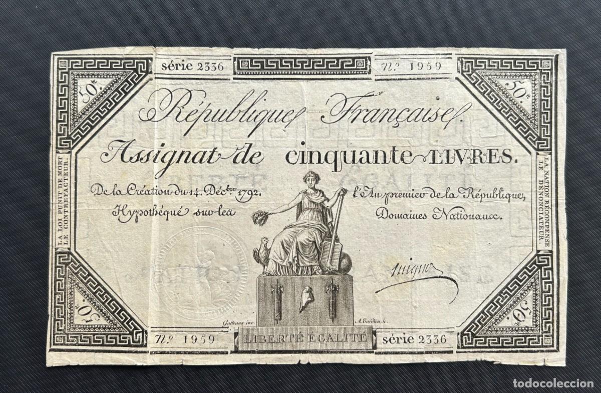 Billetes extranjeros: 50 LIVRES 14.12.1792 FRANCIA. P#A72. FIRMA MIGNO