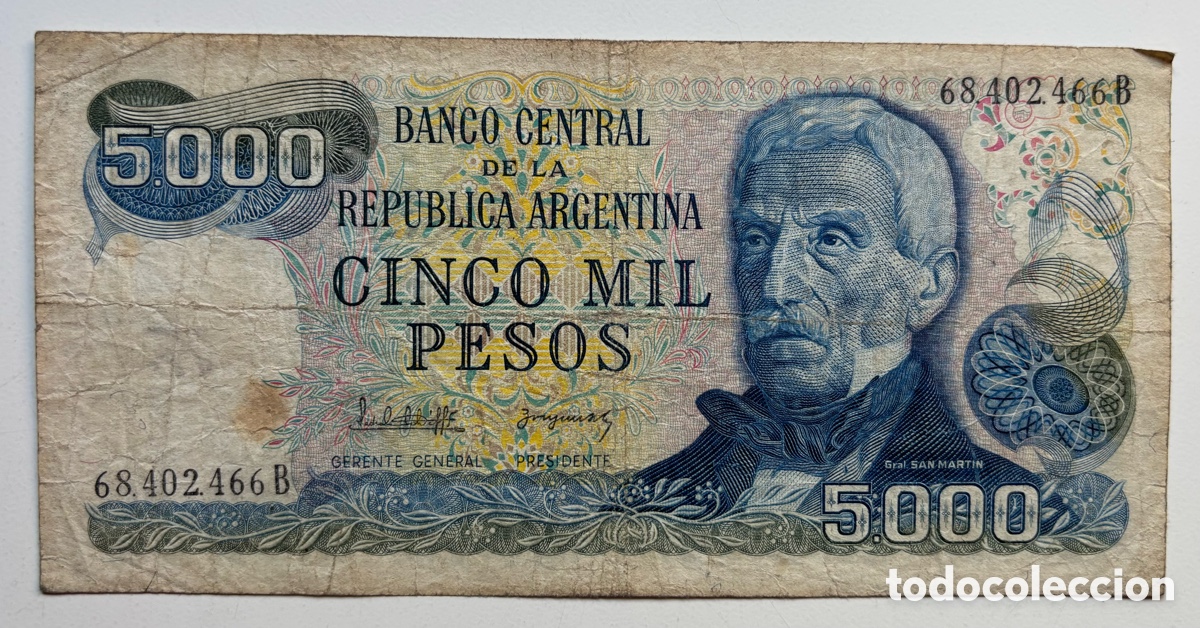 Billetes extranjeros: Billete ARGENTINA 5000 Pesos (1977-1983)
