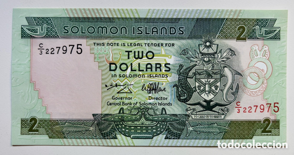 Billetes extranjeros: Billete ISLAS SALOMON 2 Dolares (1997) SC. Solomon Dollars