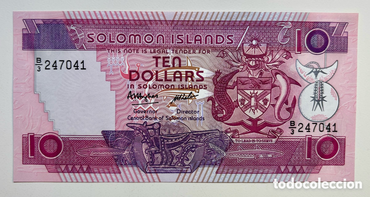 Billetes extranjeros: Billete ISLAS SALOMON 10 Dolares (1986) SC. Solomon Dollars