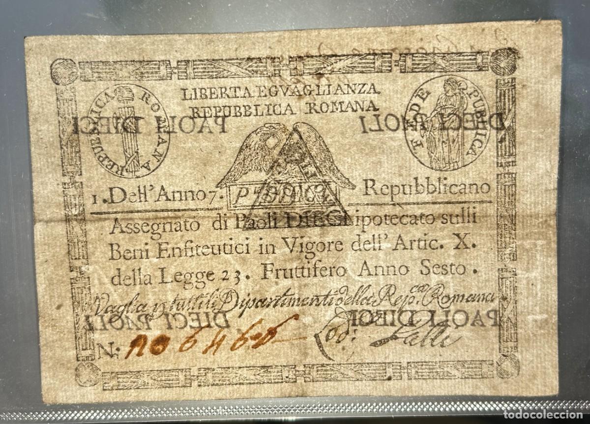 Billetes extranjeros: 10 PAOLI 1798 REPUBLICA ROMANA. P#S540A - Foto 3