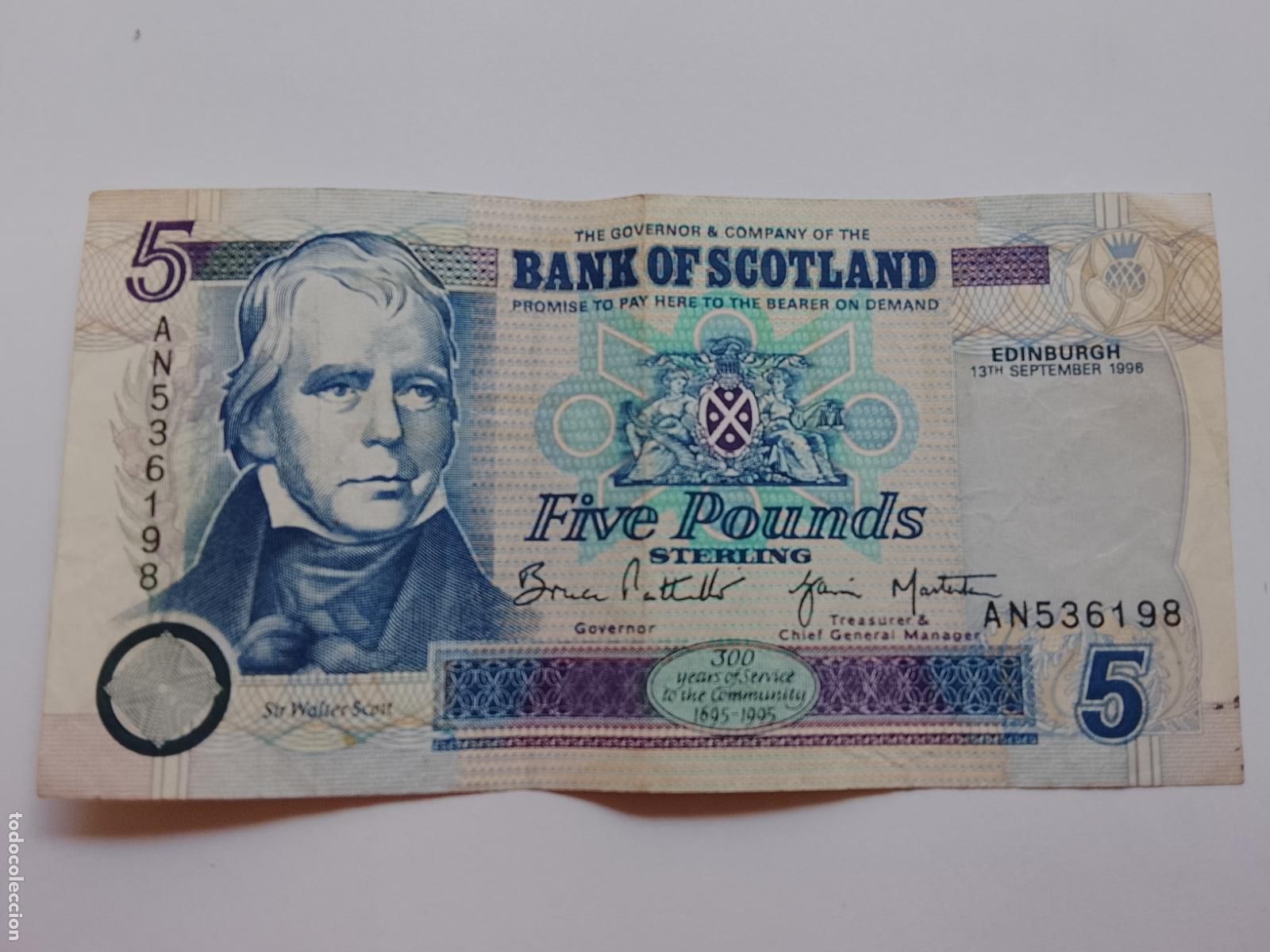 Billetes extranjeros: Reino Unido, Escocia. Bank of Scotland 5 Pounds 1995 Conmemorativo