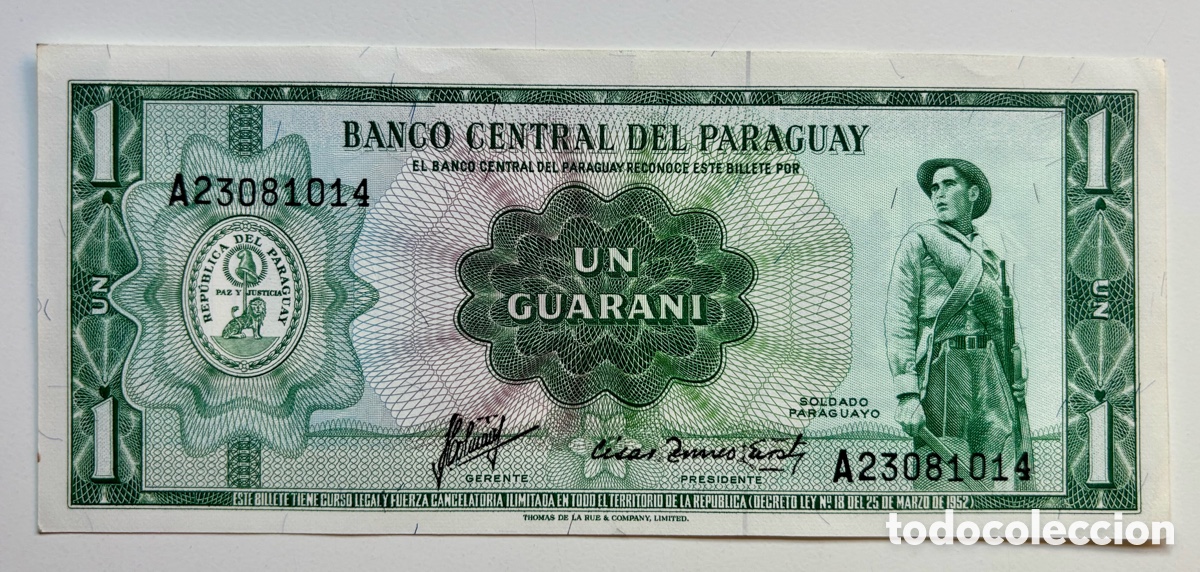 Billetes extranjeros: Billete PARAGUAY 1 Guarani 1952 (1963)