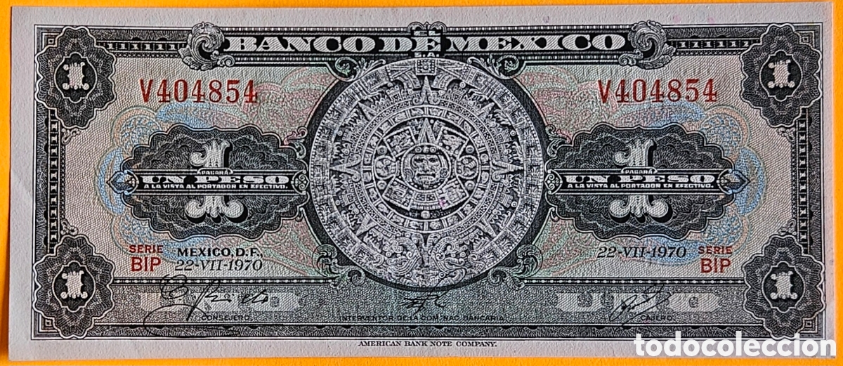 Billetes extranjeros: M&Eacute;XICO, 1 PESO, 1970.
