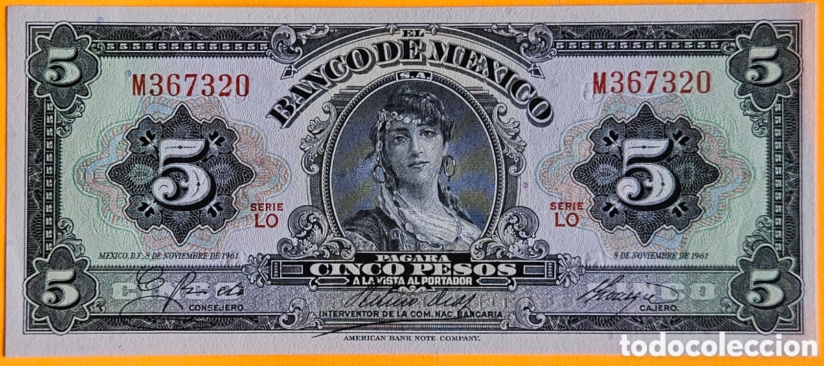 Billetes extranjeros: M&Eacute;XICO, 5 PESOS, 1961. SC. PLANCHA.