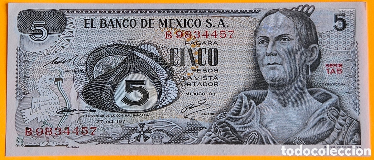 Billetes extranjeros: M&Eacute;XICO, 5 PESOS, 1971. SC. PLANCHA.