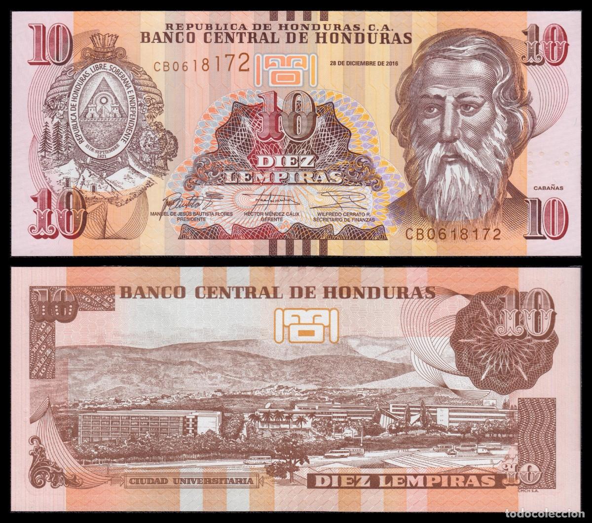 Billetes extranjeros: Honduras 10 Lempiras 28-12-2016 Pick 99c SC
