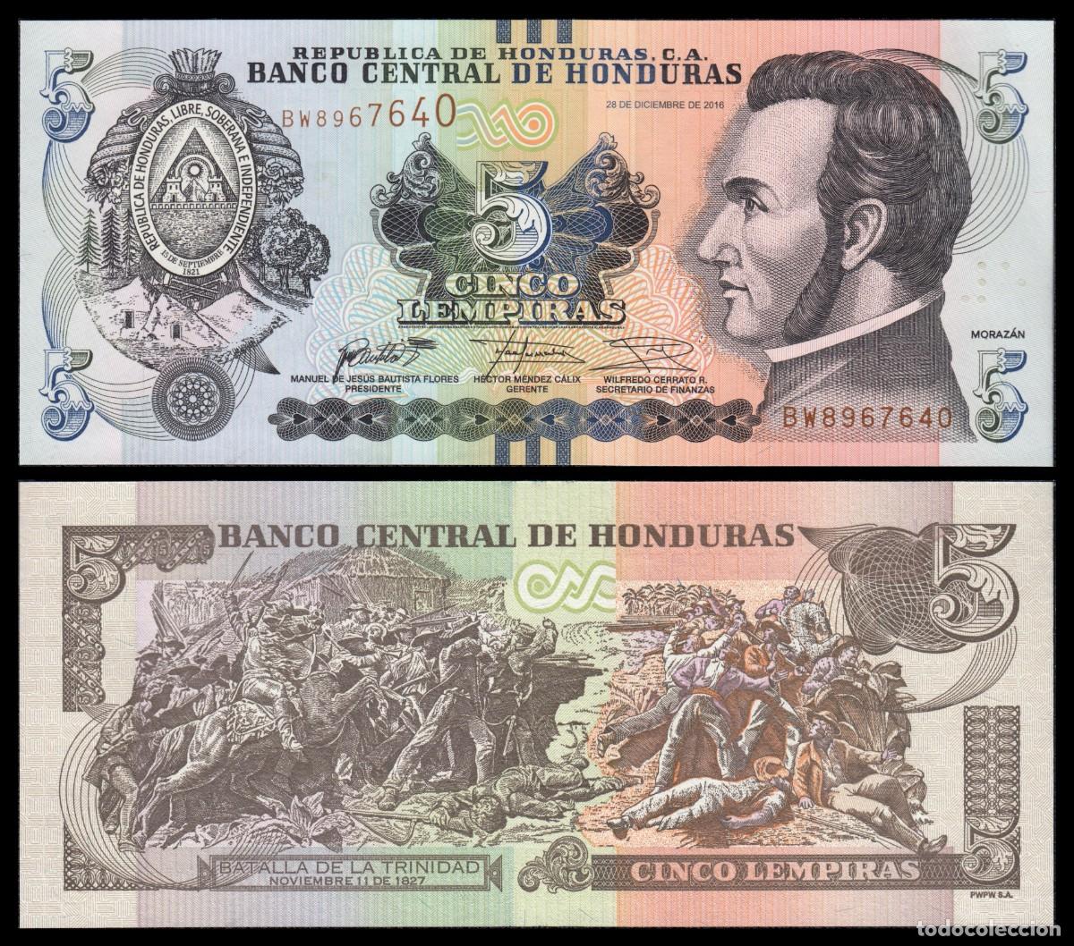 Billetes extranjeros: Honduras 5 Lempiras 28-12-2016 Pick 98c SC
