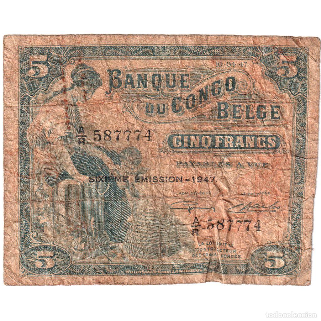 Billetes extranjeros: [#1234709] Congo belga, 5 Francs, 1947-04-10, RC