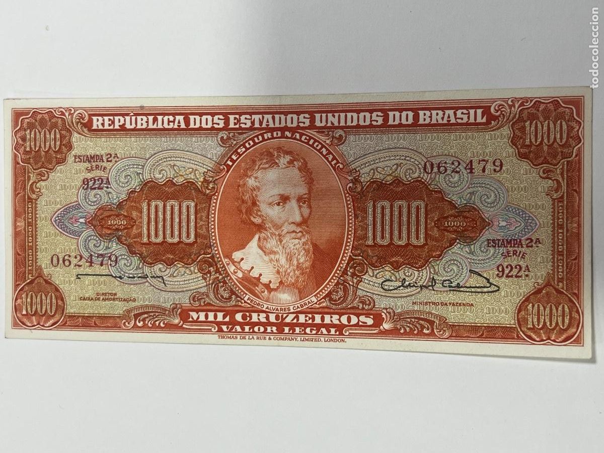 Billetes extranjeros: BILLETE MIL CRUZEIROS. REPUBLICA DOS ESTADOS UNIDOS DO BRASIL. PLANCHA.