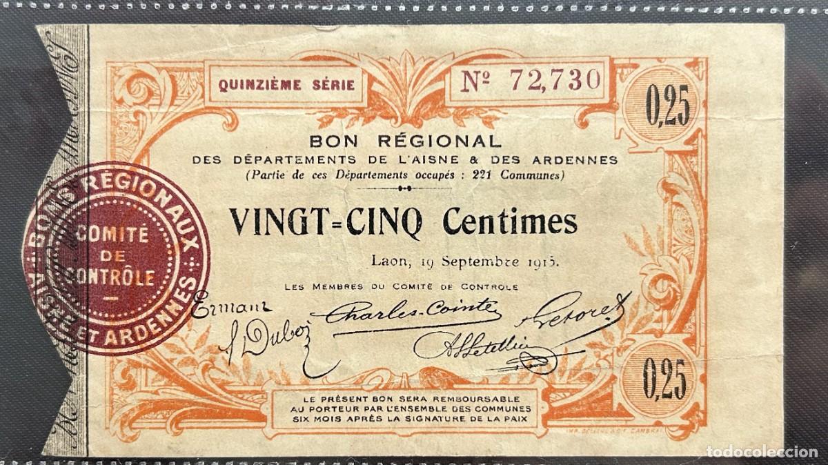 Billetes extranjeros: 25 CENTIMES 1915 AISNE & ARDENNES. FRANCIA