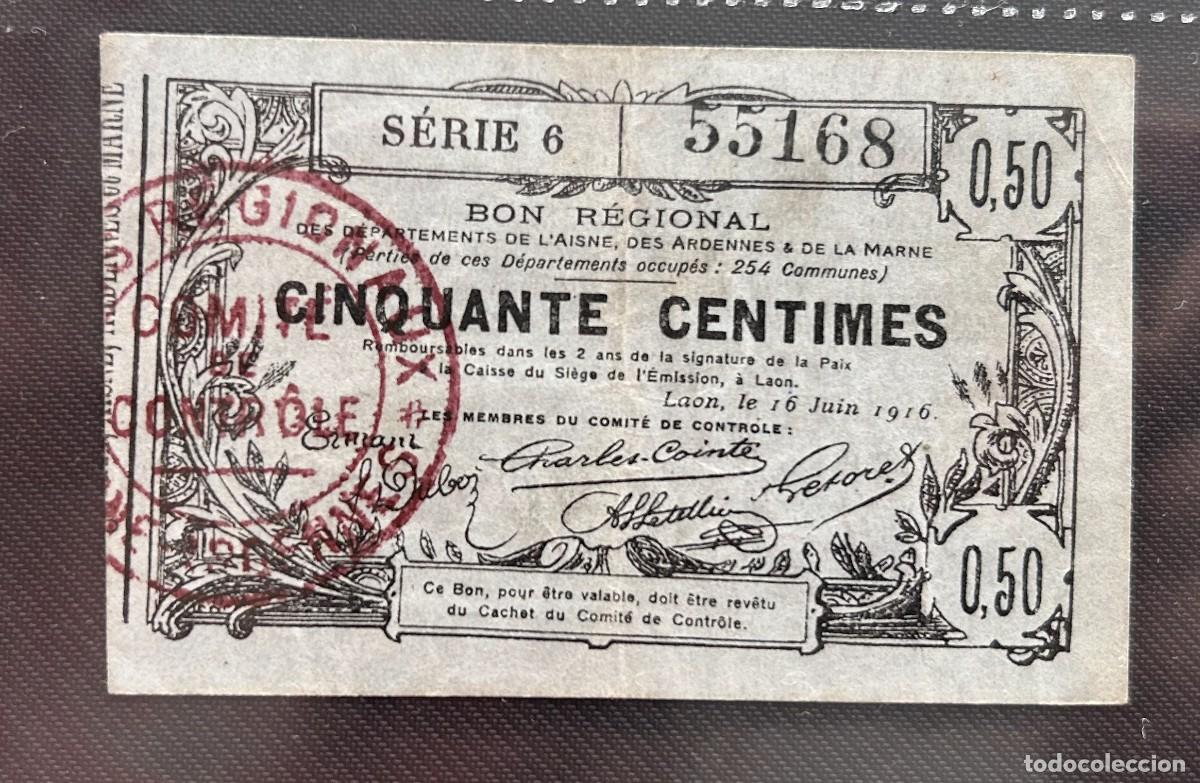 Billetes extranjeros: 50 CENTIMES 1916 AISNE, ARDENNES & LA MARNE . FRANCIA