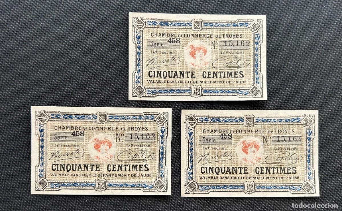 Billetes extranjeros: 50 CENTIMES 1918 TROYES. FRANCIA. SC/UNC. PRECIO POR UN BILLETE A ELEGIR