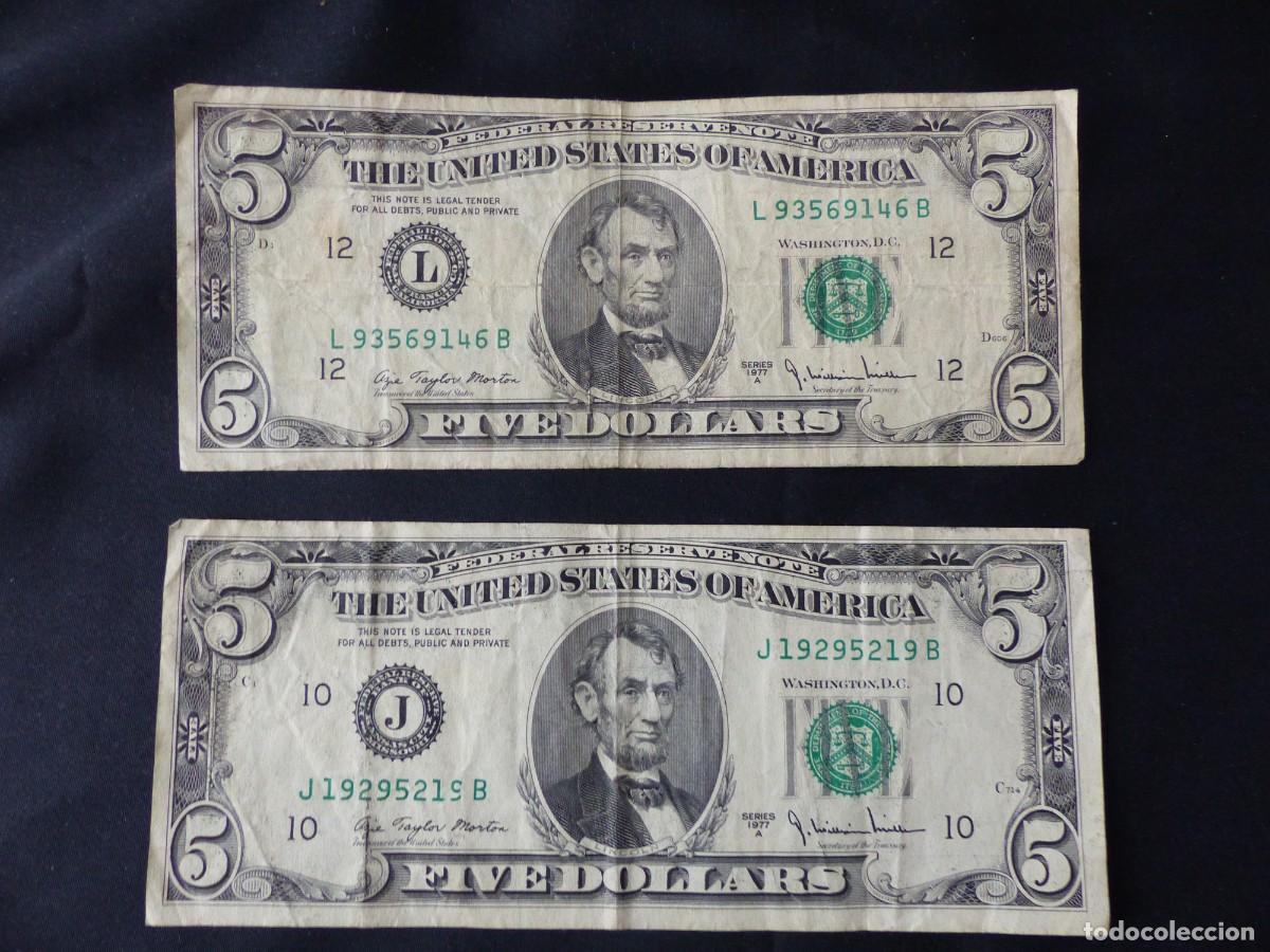Billetes extranjeros: 2 BILLETES DE 5 DOLLAR / U.S.A 1977 - Foto 2