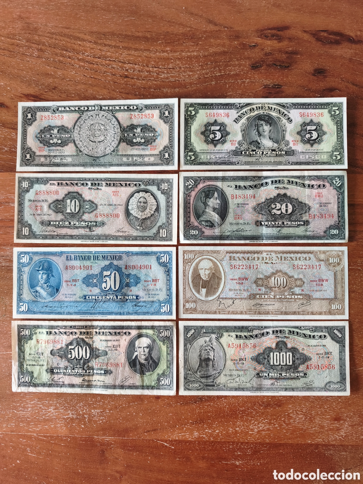 Billets internationaux: Lote 8 billetes M&eacute;xico 1963-77