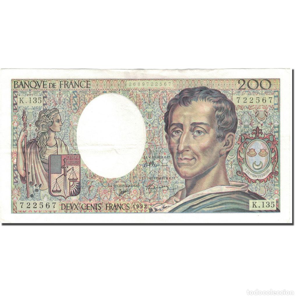 Billetes extranjeros: [#594795] Francia, 200 Francs, 200 F 1981-1994 ''Montesquieu'', 1992, MBC, Fayette:70.12c