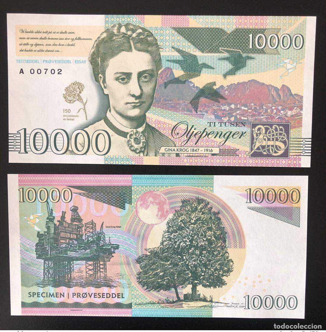 International Banknotes: 2017 Matej Gabris Noruega 10000 Oljepenger Gina Krog 1847 - 1916 ENSAYO