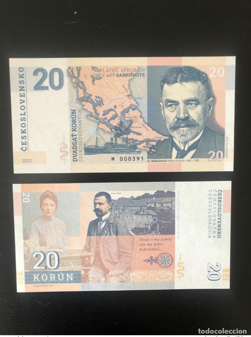 International Banknotes: 2020 Matej Gabris 20 Korun Checoslovaquia Martin Kukucin Selca UNC ENSAYO LIMITADO