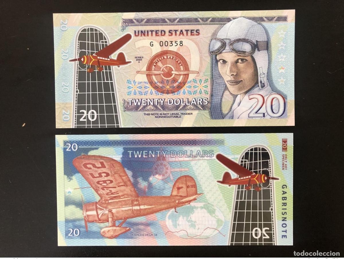 International Banknotes: 2020 Matej Gabris 20 Dollars Polymer USA Lockheed Vega Earhart Series G UNC ESSAY