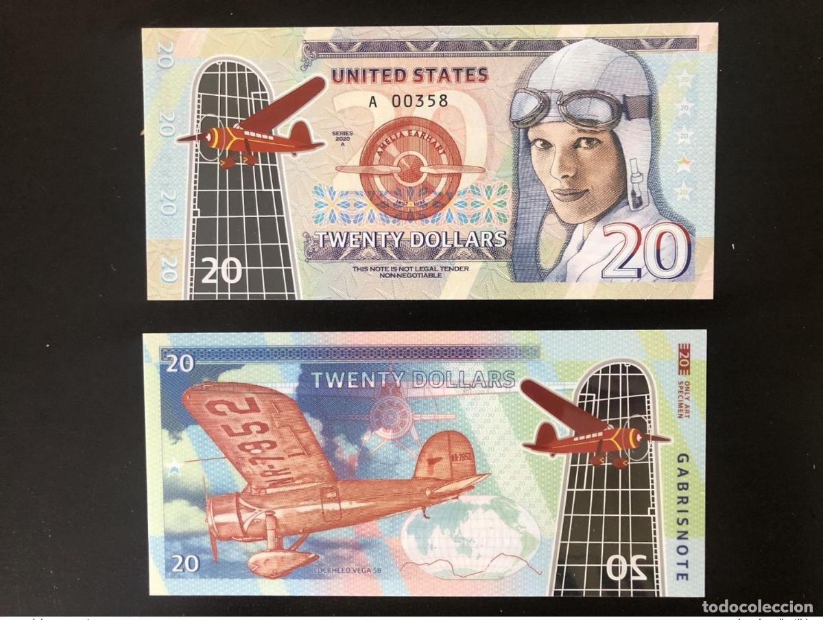 International Banknotes: 2020 Matej Gabris 20 Dollars Polymer USA Lockheed Vega Earhart SERIE UN ENSAYO DE LA UNC