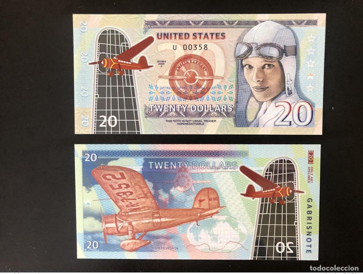 International Banknotes: 2020 Matej Gabris 20 Dollars Polymer USA Lockheed Vega Earhart Series U UNC ESSAY