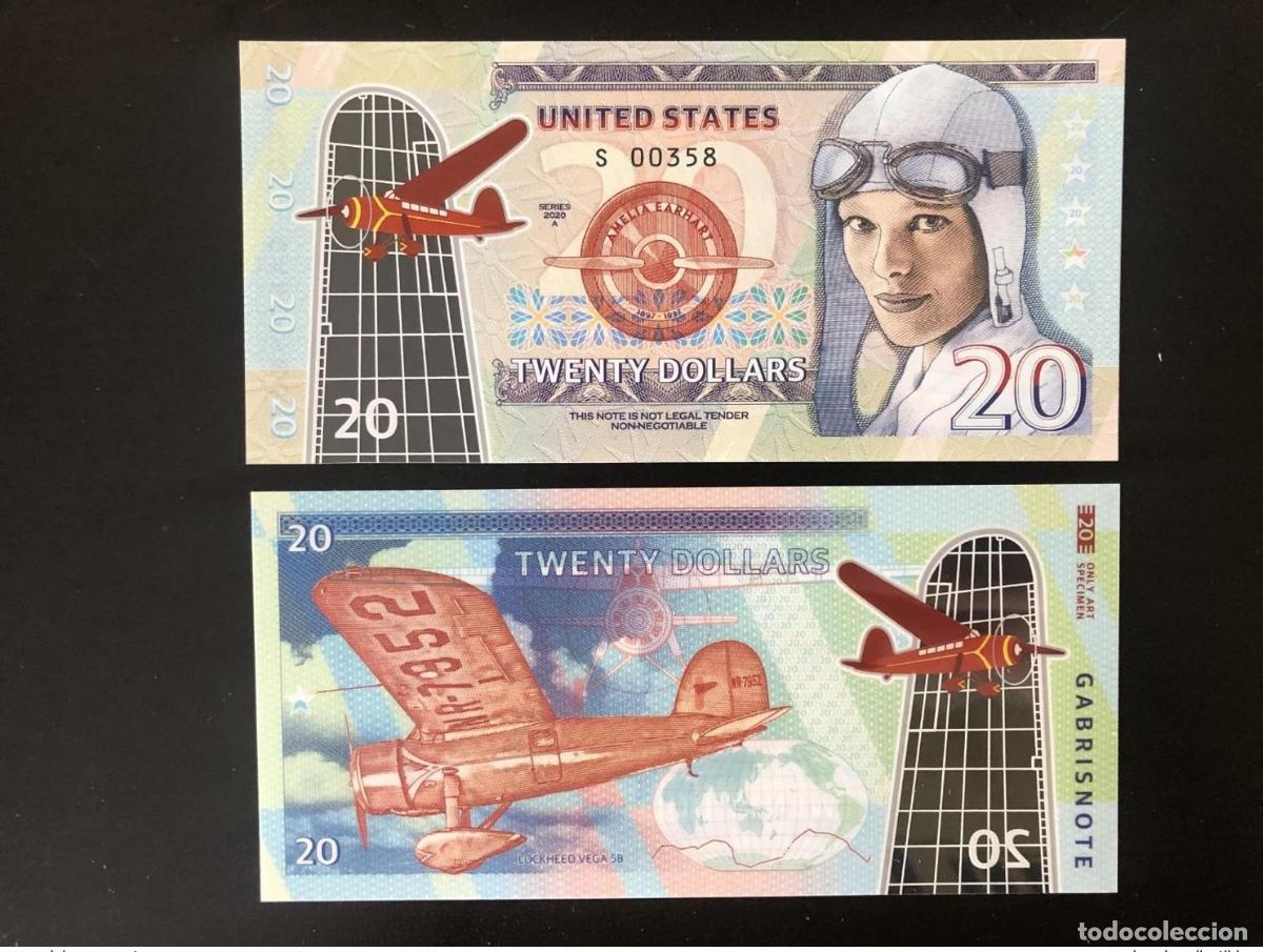International Banknotes: 2020 Matej Gabris 20 Dollars Polymer USA Lockheed Vega Earhart Series S UNC ESSAY