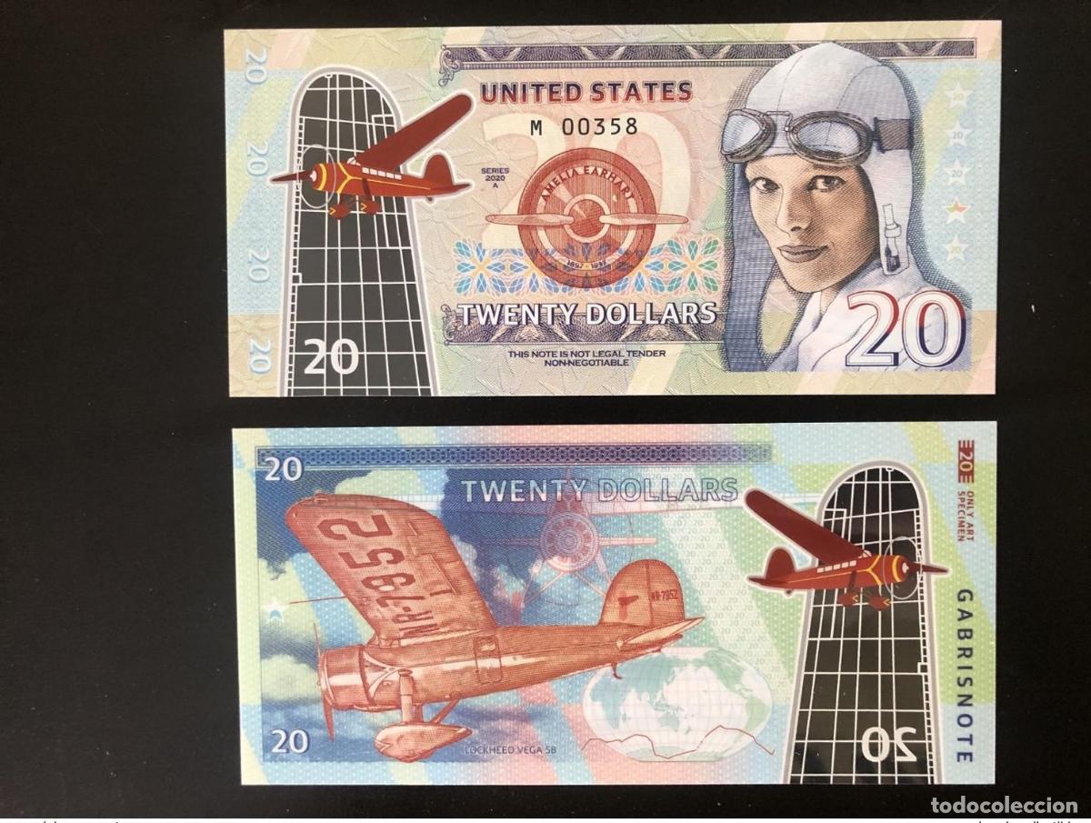 International Banknotes: 2020 Matej Gabris 20 Dollars Polymer USA Lockheed Vega Earhart Series M UNC ESSAY