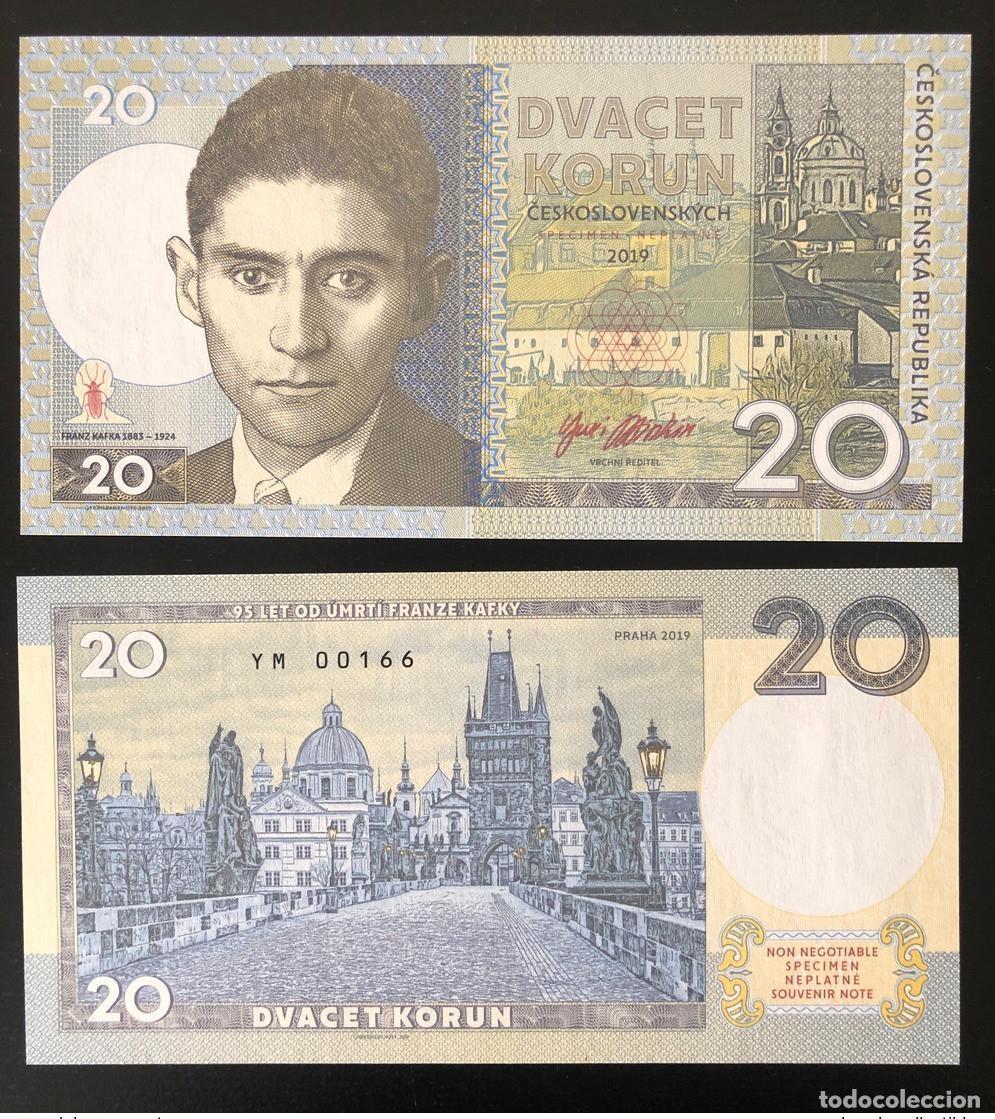 International Banknotes: 2019 Matej Gabris 20 Korun Kafka 1883 - 1924 Checoslovaquia UNC ESSAY Limited