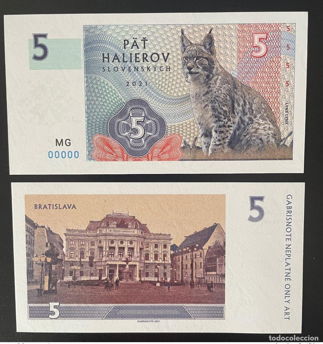 International Banknotes: 2021 Matej Gabris 5 Halierov Lynx Bratislava UNC SPECIMEN ESSAY Edici&oacute;n limitada