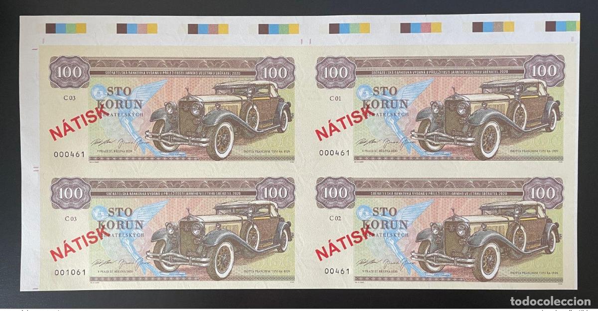 International Banknotes: 2020 Matej Gabris 100 Korun Isotta Fraschini 8A 1929 Zapadlik UNC ESSAY limited