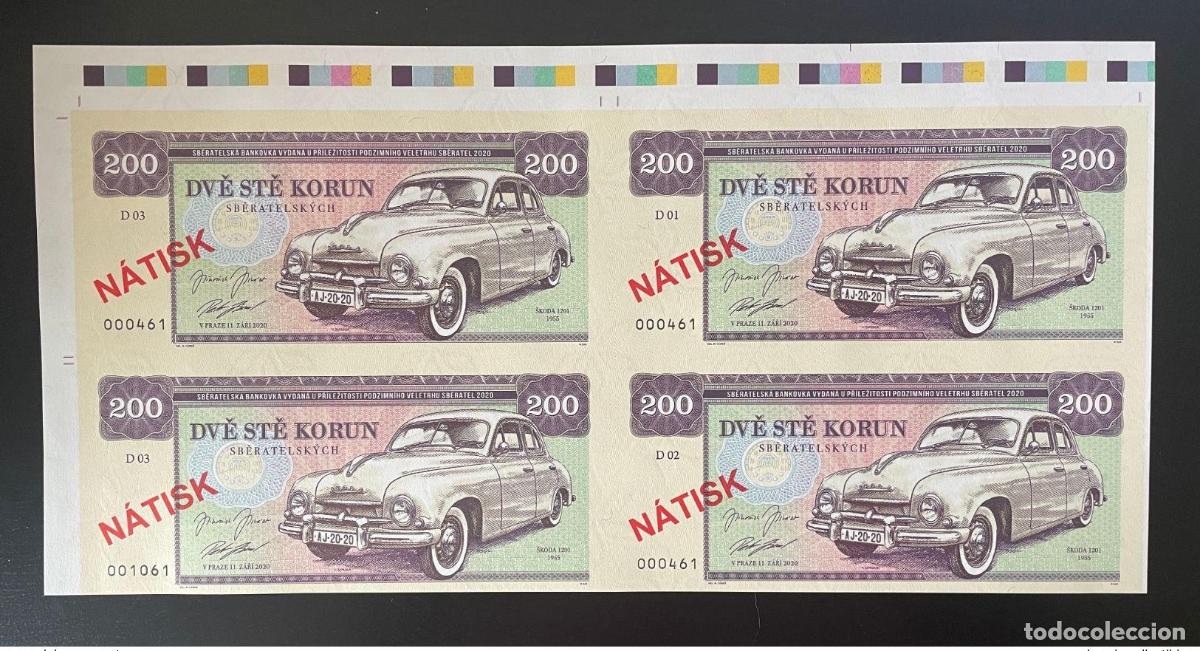 International Banknotes: 2020 Matej Gabris 200 Korun Skoda 1201 1955 Car UNC ESSAY Edici&oacute;n limitada