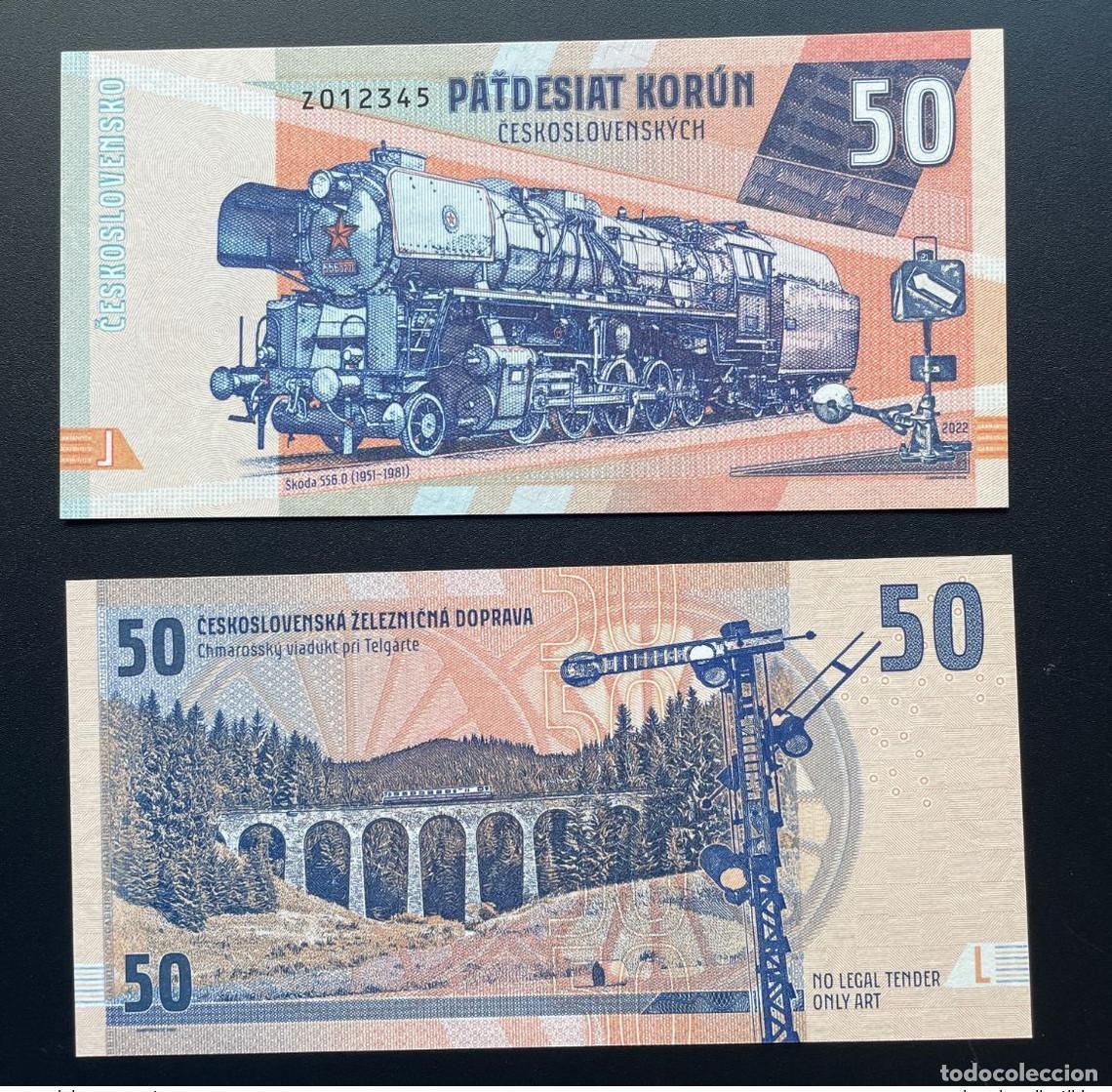Billets internationaux: 2021 Matej Gabris 50 Korun Checoslovaquia Skoda 556 Locomotora 012345 ENSAYO UNC