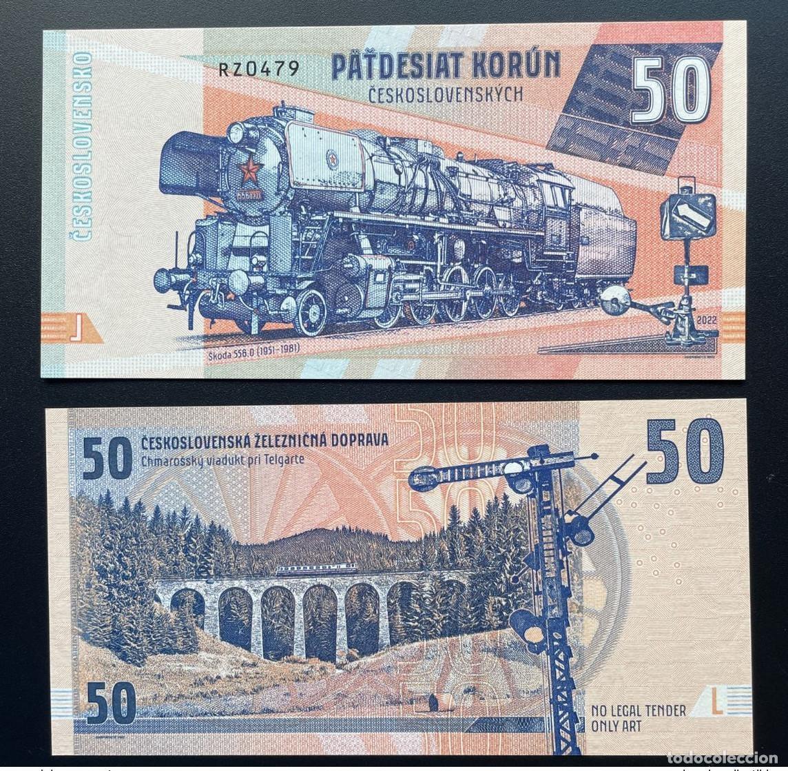 Billets internationaux: 2021 Matej Gabris 50 Korun Checoslovaquia Skoda 556 Locomotive RZ UNC ENSAYO