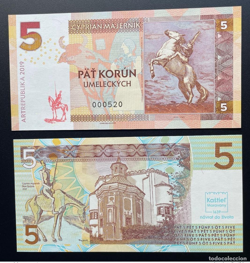Billets internationaux: 2019 Matej Gabris 5 Korun Cyprian Majernik Kastiel Moravany UNC ENSAYO DE ESP&Eacute;CIMEN