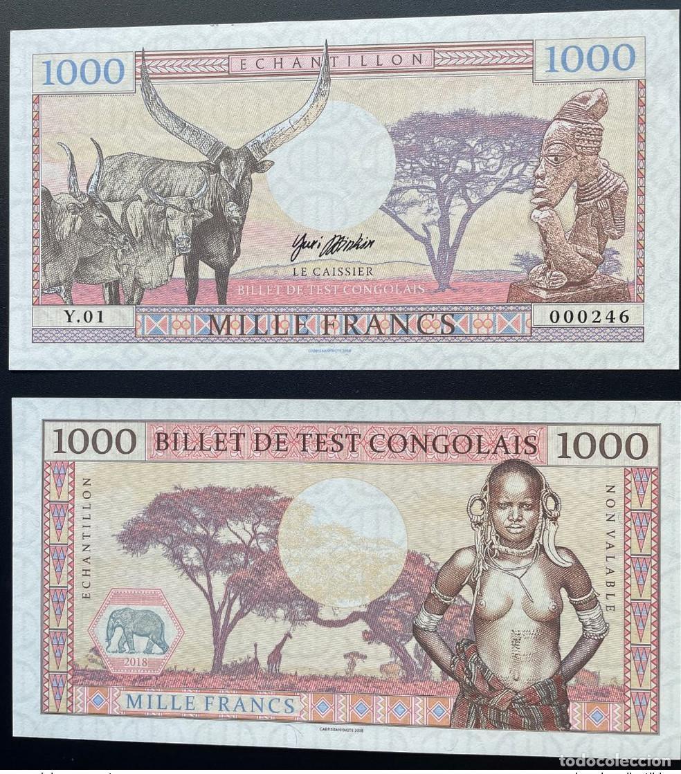 Billets internationaux: 2018 Matej Gabris 1000 Francs Test Ticket Congo Elephant Jirafa UNC ESSAY