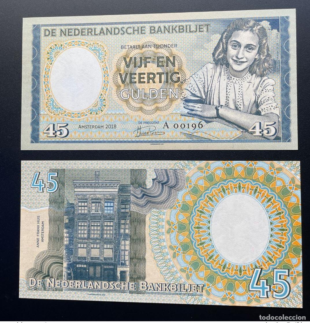 Billets internationaux: 2018 Matej Gabris 45 Gulden Anne Frank Amsterdam UNC ESSAY Edici&oacute;n limitada