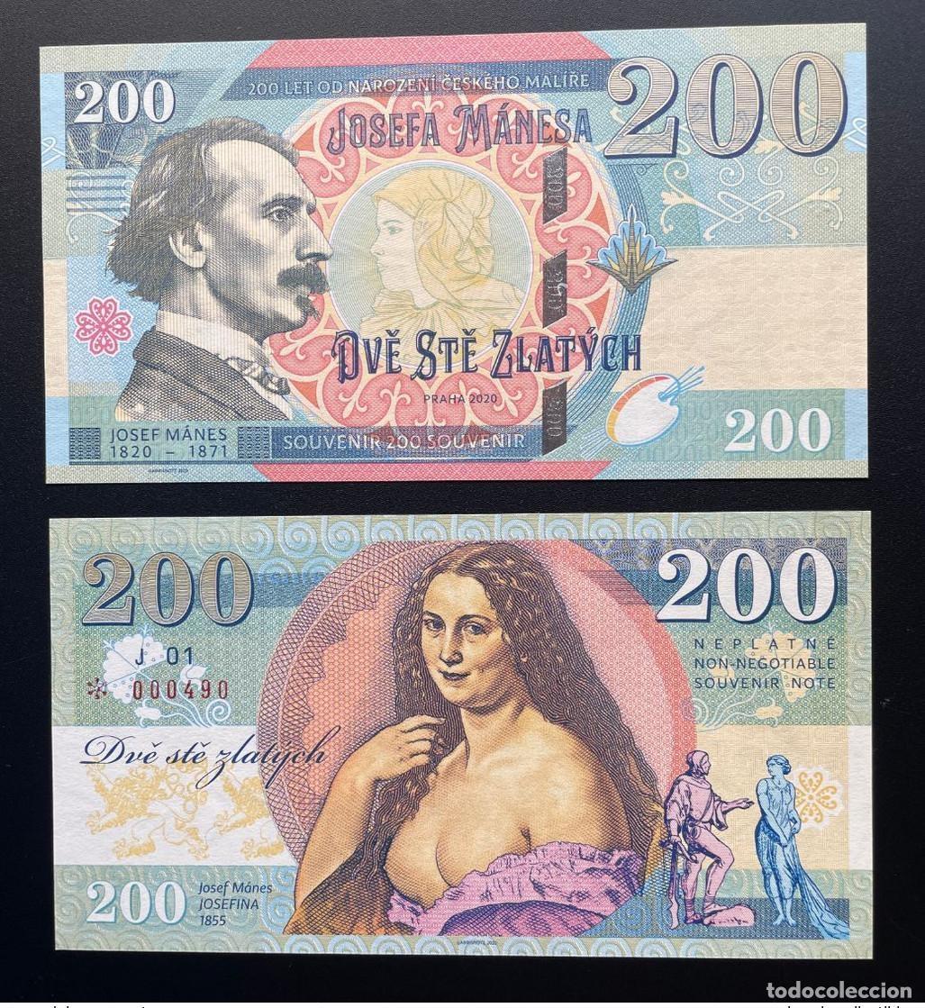 Billets internationaux: 2020 Matej Gabris 200 Zlatych Rep&uacute;blica Checa Josef Manes UNC ENSAYO LIMITADO