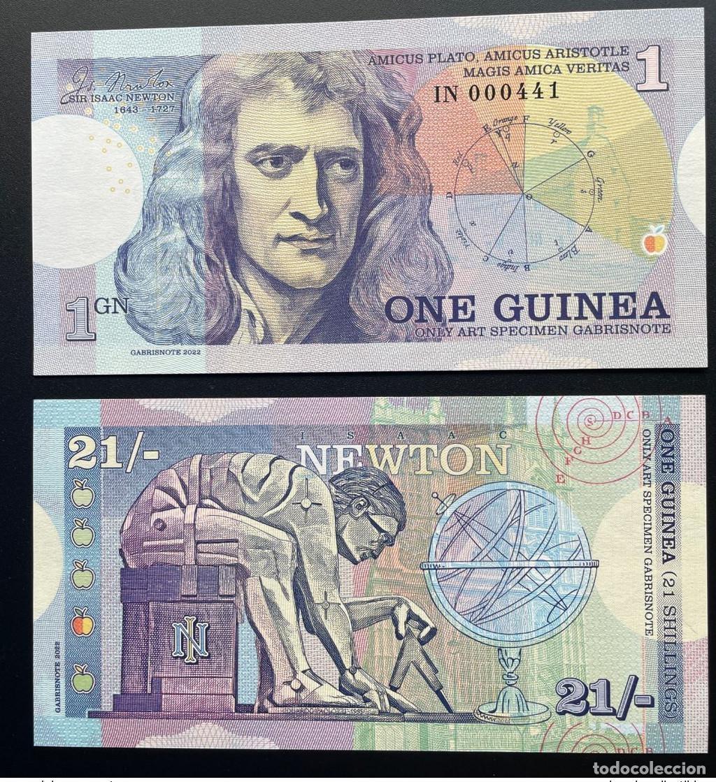 Billets internationaux: 2022 Matej Gabris 1 Guinea 21 chelines ENSAYO DE F&Iacute;SICA UNC sobre Sir Isaac Newton