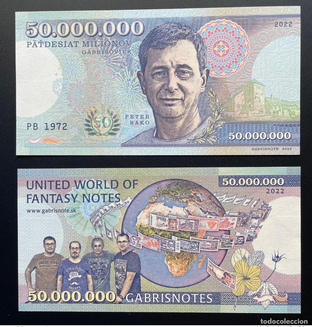 Billets internationaux: 2022 Matej Gabris 50.000.000 de Gabrisnotes Ensayo la UNC sobre el Jubileo Peter Bako