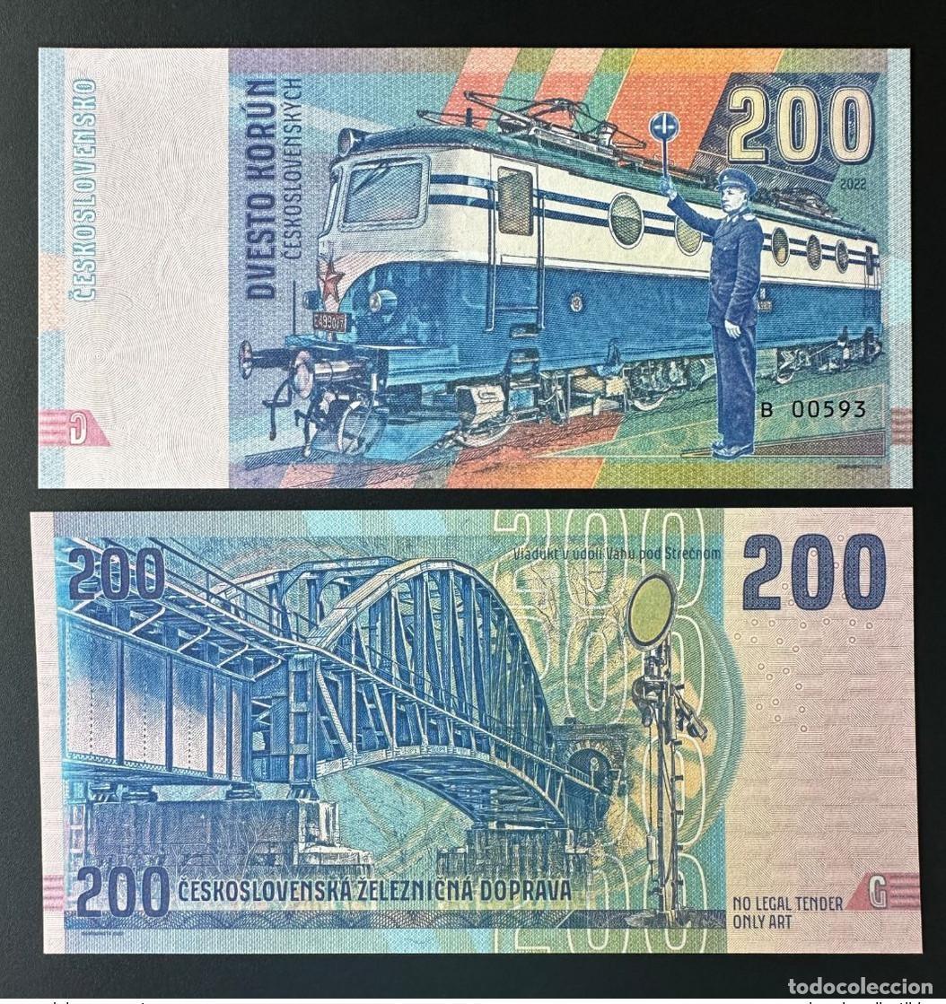 Billets internationaux: 2022 Matej Gabris 200 Korun Checoslovaquia tren locomotora ferrocarril RZ UNC ENSAYO