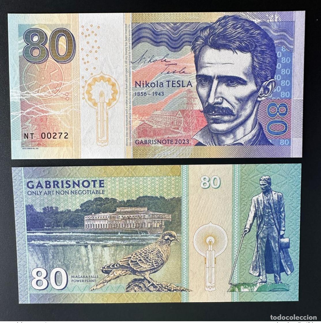 Billets internationaux: 2023 Matej Gabris 80 Nikola Tesla Plant Bird UNC ENSAYO LIMITADO