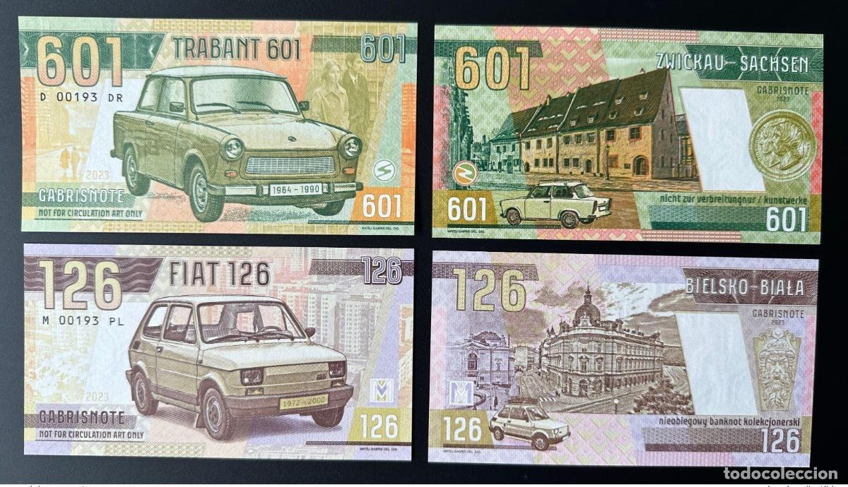 Billets internationaux: 2023 Matej Gabris Trabant 601 Fiat 126 Car Sachsen UNC ESSAY Edici&oacute;n limitada